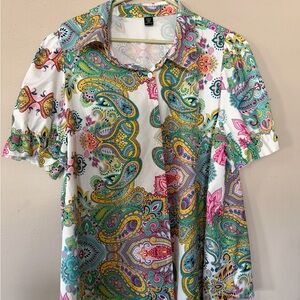 SHEIN Curve 4XL Colorful Paisley Button-Up Blouse